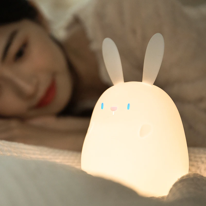 Shxx Bunny Night Lights Cute Silicone Soft Rabbit Lamp Led Light Animal