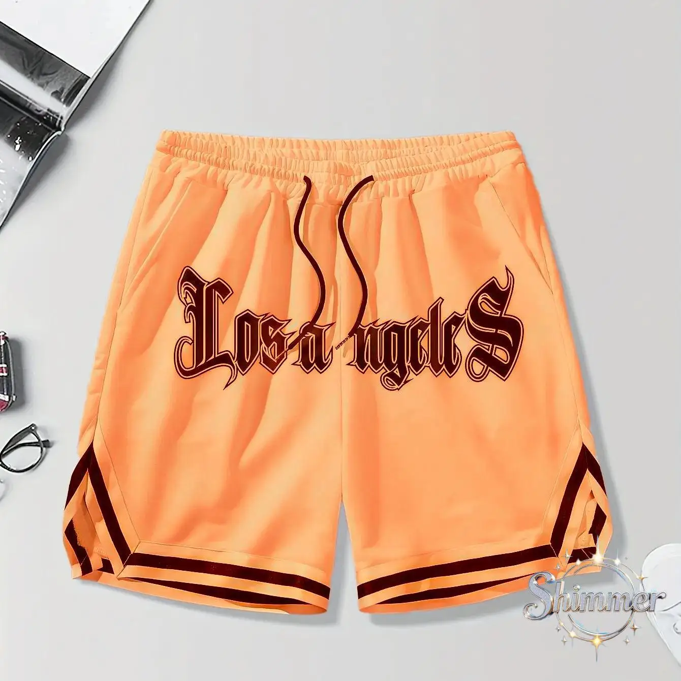 Stylish Men's 3D LOS ANGELES Basketball Shorts with Alphabet Print, Loose Fit with Drawstring and Pockets