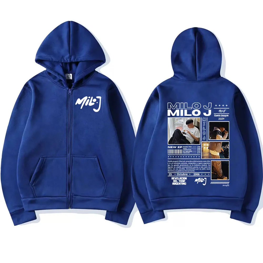 Rapper Milo J 111 Album Merch Zipper Hoodies Men's Women Clothing Vintage Hip Hop Zip Up Hooded Sweatshirts Casual Loose Jackets 5