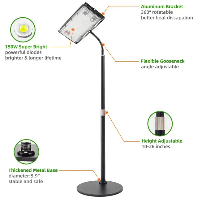 Íróasztal Led Grow Light Állvány, Phytolamp Teljes Spektrumú Növényi Lámpa Időzítővel, Magassága A Beltéri Növények Számára Zamatos - Image 6