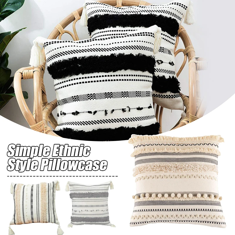 

30x50cm 45x45cm Cushion Cover Cotton Linen Tassel Pillowcase Tufted Beige Decorative Home Throw Pillow Cushion for Sofa Chair