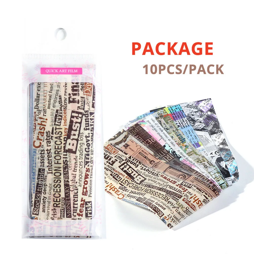 10개 인기 신문 컬러풀 매거진 네일 포일 전사 스티커 쿨 걸 그래피티 패턴 네일 아트 장식 네일 도구