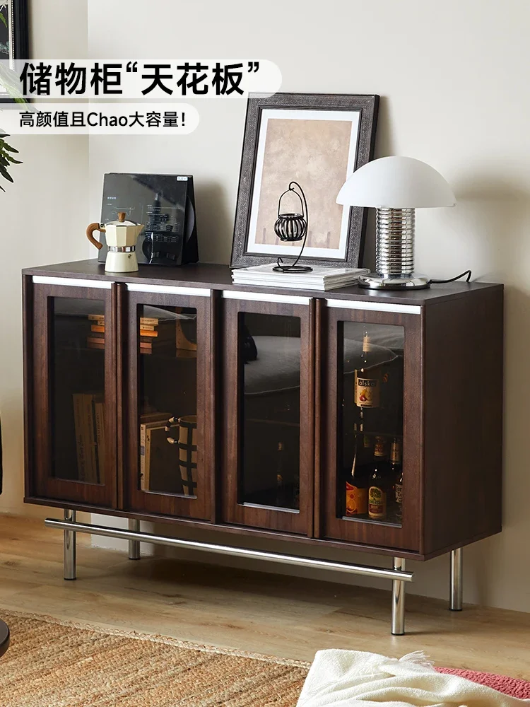 Solid wood low cabinet small apartment storage dining side glass wine cabinet living room display