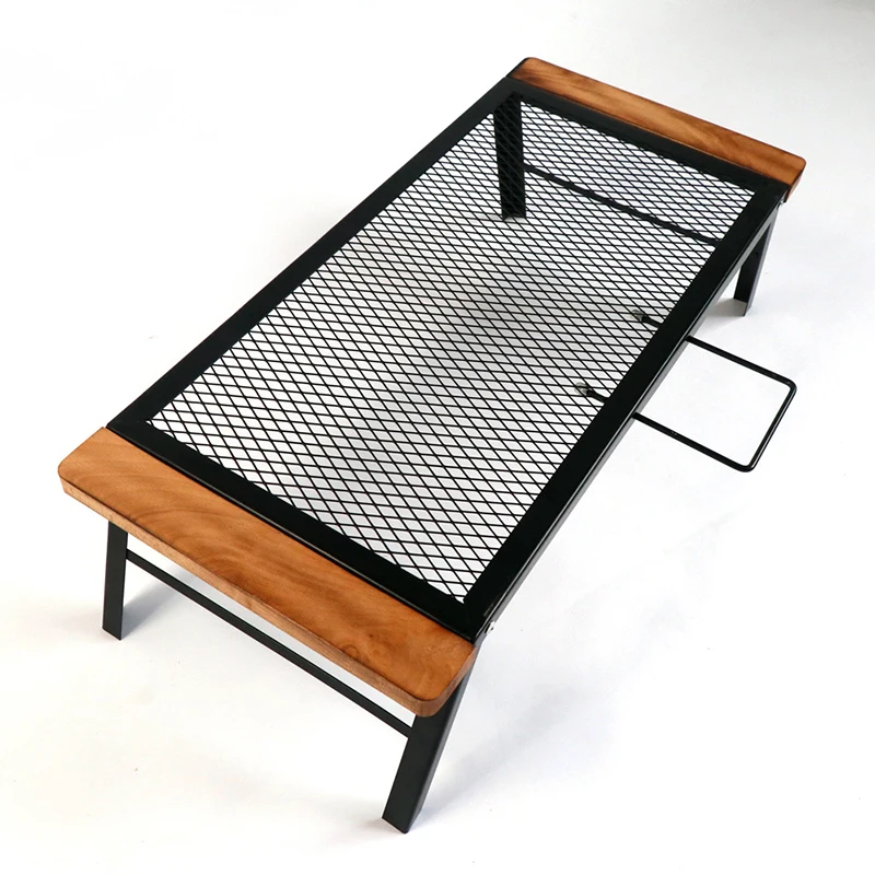 Outdoor Barbecue Iron Table Convenient Folding Net Table Campfire Grill With Handle Camping Barbecue Cooking Rack foldable table