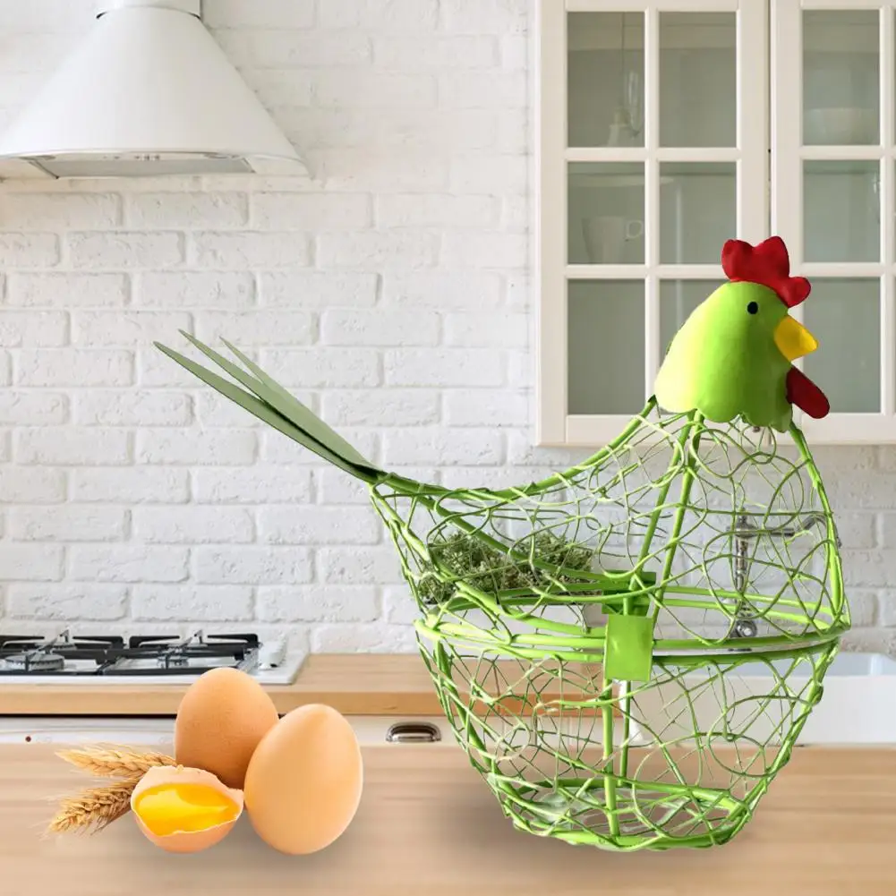 Egg Basket Iron Wire Chicken Shaped Egg Holder Easter Eggs Storage Basket for Kitchen Home Decorations