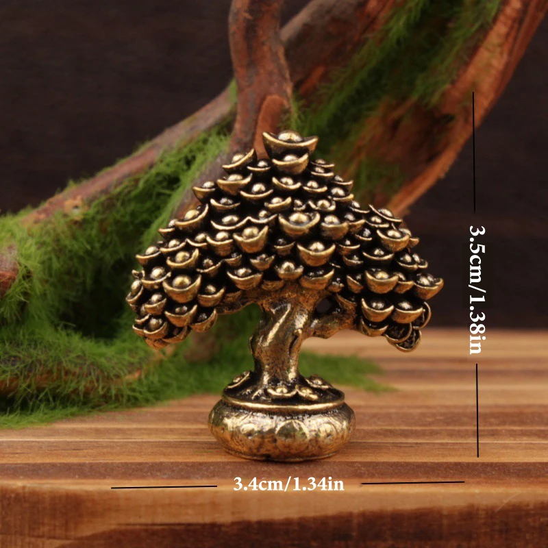 Brass Chinese Wealth Tree Feng Shui Figurines Money Tree Statue Fortune Housewarming Gift Home Office Decor Desktop Ornament