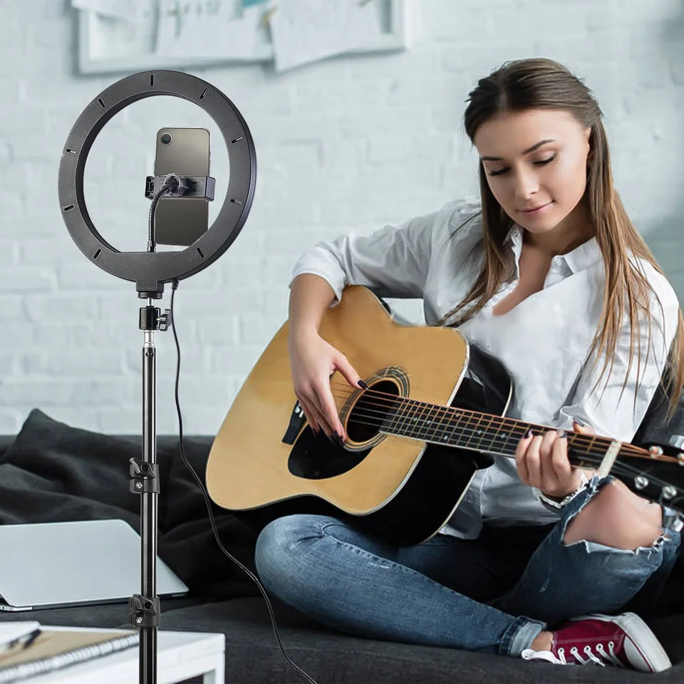 Dimmable LED Ring Light with Adjustable Tripod Stand