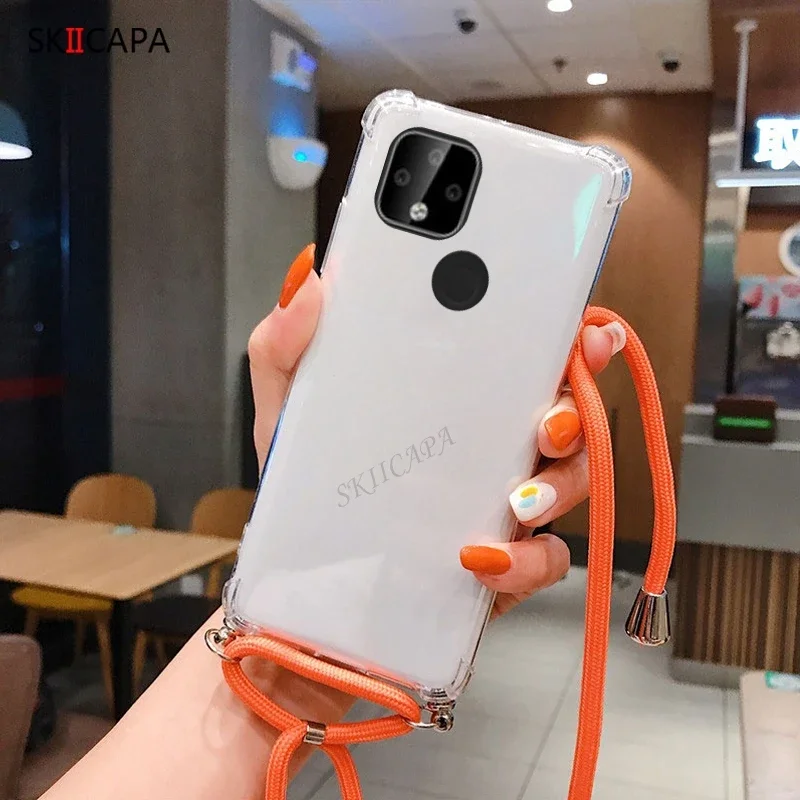 Shockproof Silicone Crossbody Case with Strap - Transparent Cover