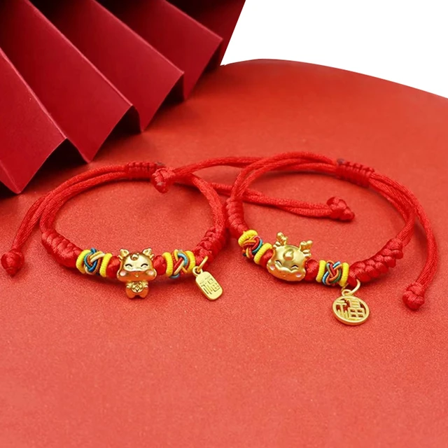 Chinese Style Zodiac Dragon Bracelet 2024 Dragon Year Lucky Red Rope  Bracelet Xmas Near Year Gift - AliExpress