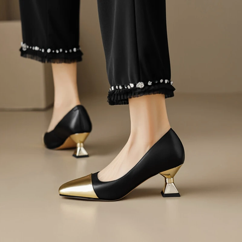 

Женские туфли-лодочки из натуральной кожи, с квадратным носком