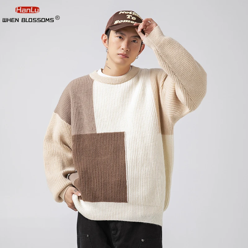 Herensweaters Patchwork Pullovers Streetwear losse casual gebreide trui Pullover Casual oversized gebreide trui