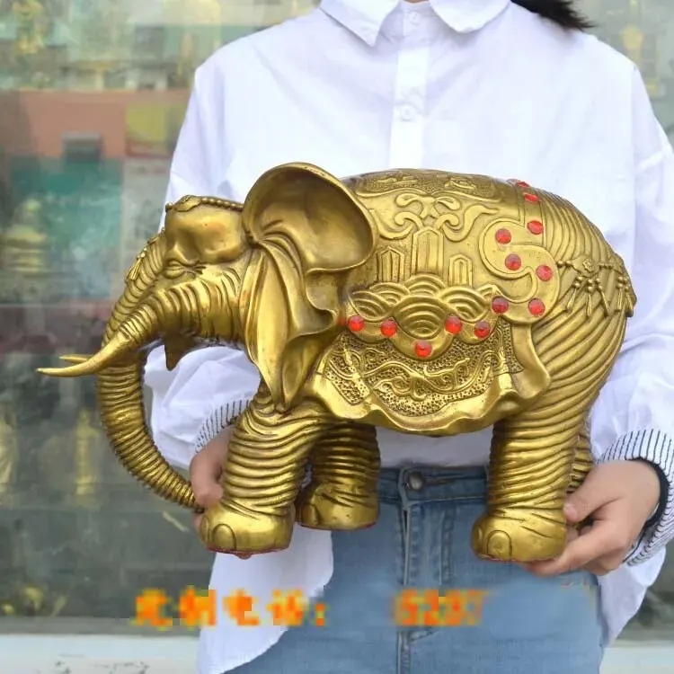 

Large GOOD LUCK Auspicious COPPER Elephant ornament ART living room Company Decorative ART ZHAO CAI FENG SHUI Statue