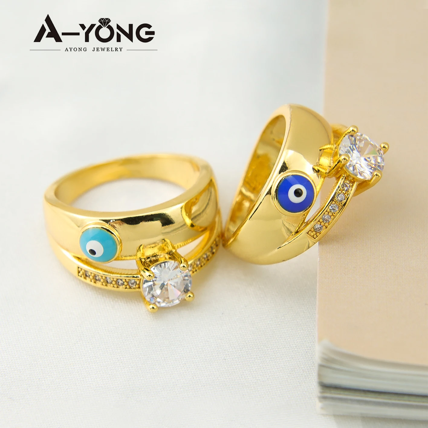 AYONG Dubai Big Zirkon Ring Türkisches Auge Naher Osten Äthiopische Afrika Hochzeit Ringe Vintage Gold Farbe Schmuck