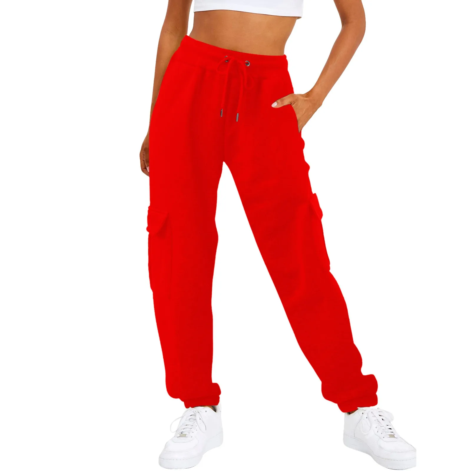 Pink Korean Sweatpants Autumn High Waist Loose Straight Trousers Solid Pockets Streetwear Warm Short Wide Leg Trousers Female