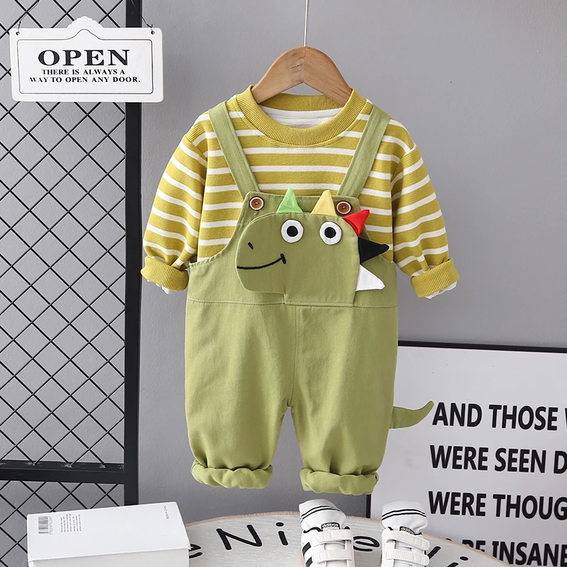 

Children Clothing Sets Baby Girls Boys T Shirt Overalls Autumn Toddler Infant Clothes Outfits Cartoon Dinosaur Kids Sportswear