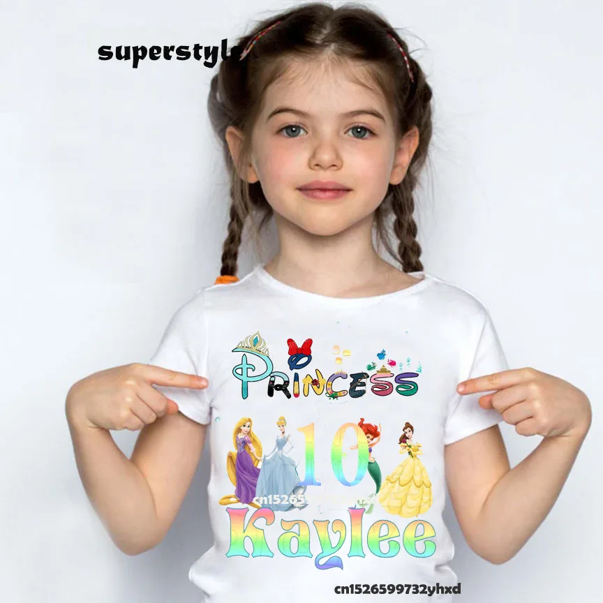 Crianças Festa de Aniversário Da Princesa Camisa Da Menina Meninas 3 Moana 4  5 6 7 8 9 Anos Disney Princess Aniversário Nome Personalizado Dos Miúdos T  - AliExpress