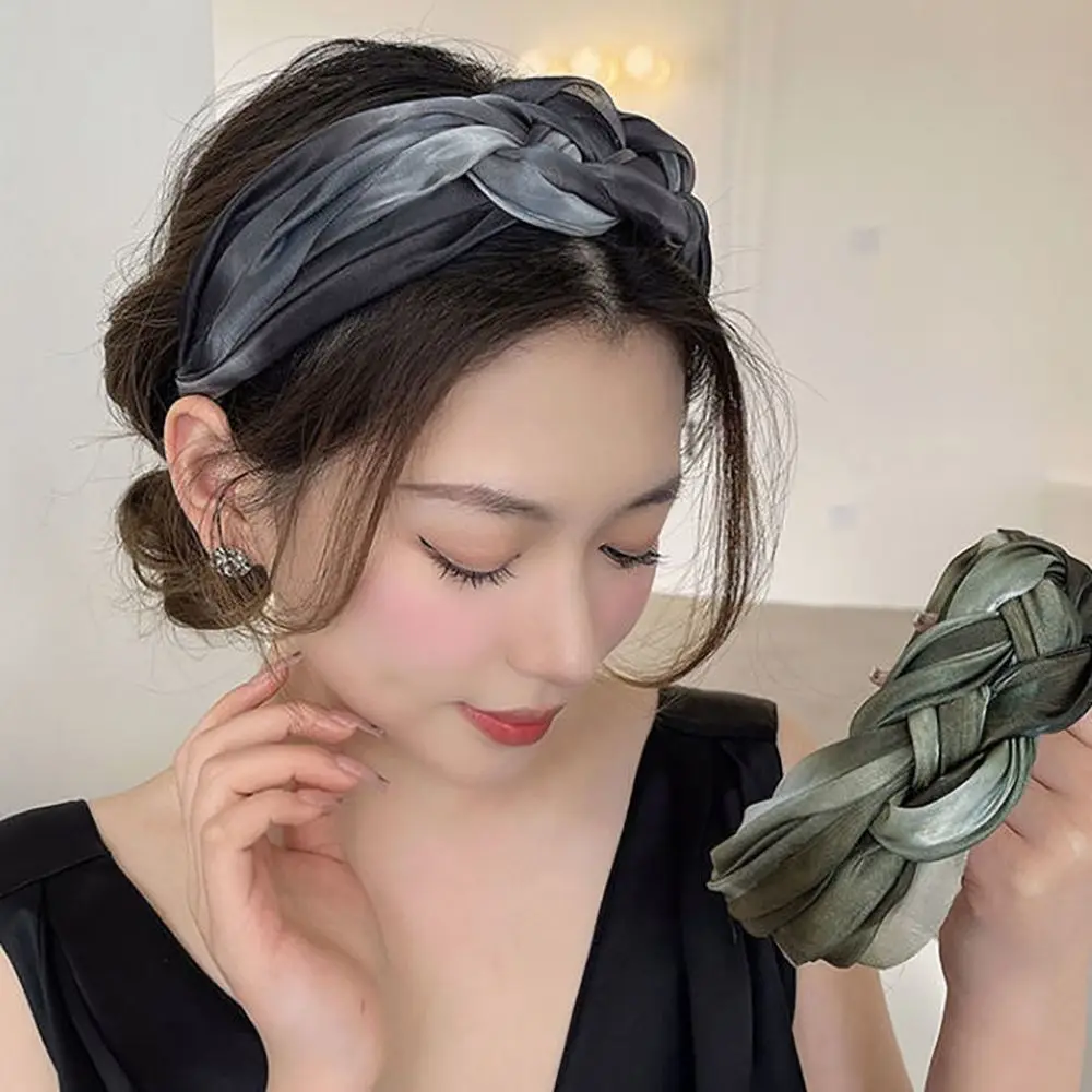 헤어밴드 와이드 엣지 세안용 여성 메이크업 메쉬 트위스트 브레이드 헤어 후프 여성 헤어밴드 헤어 악세사리 한국 스타일 헤어밴드