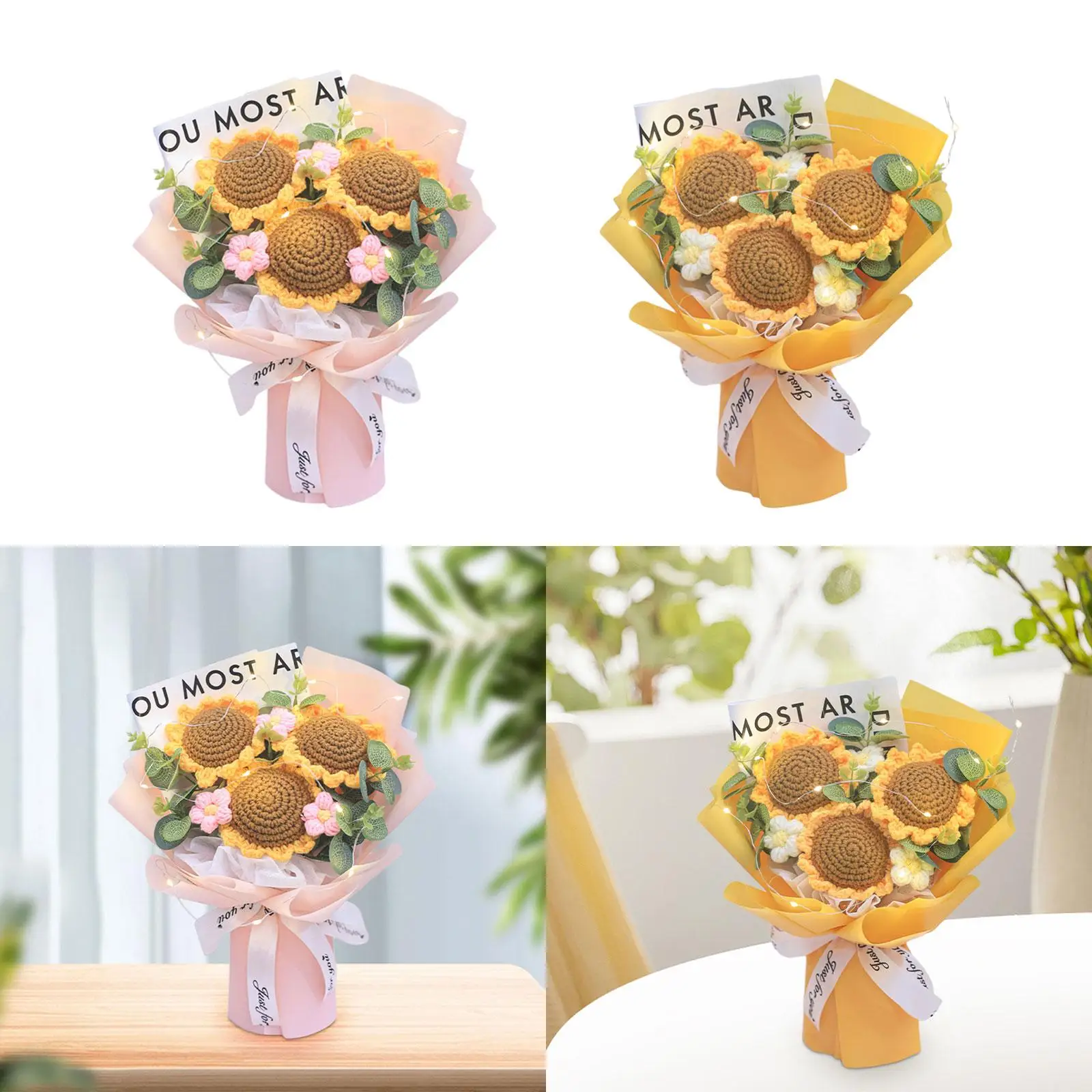 LED 크로셰 꽃 부케, 테이블 센터피스, 발렌타인 데이용 인조 꽃