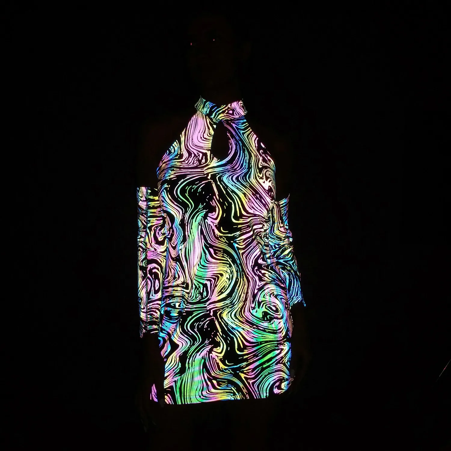 Reflective Halter Neck Dress Detachable Sleeves 16