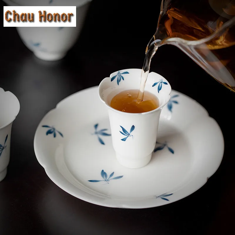 2pc/set Pure Hand-painted Butterfly Orchid Art Tea Cup Boutique Single Ceramic Smelling Master Cup Household Kung Fu Teaset 35ml