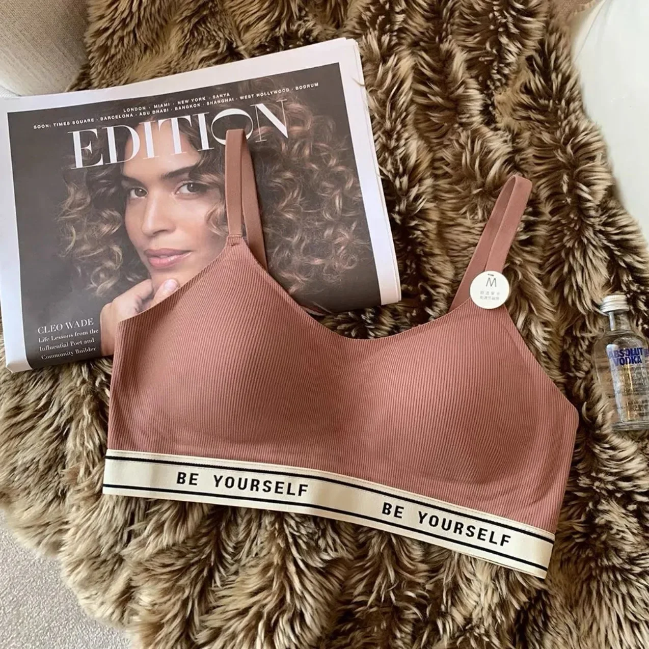 Women's Soft Underwear Push Up Non Wired Bra Letter Print Sports Thin Brassiere Anti Sagging Gathered Bralette Comfort Lingerie