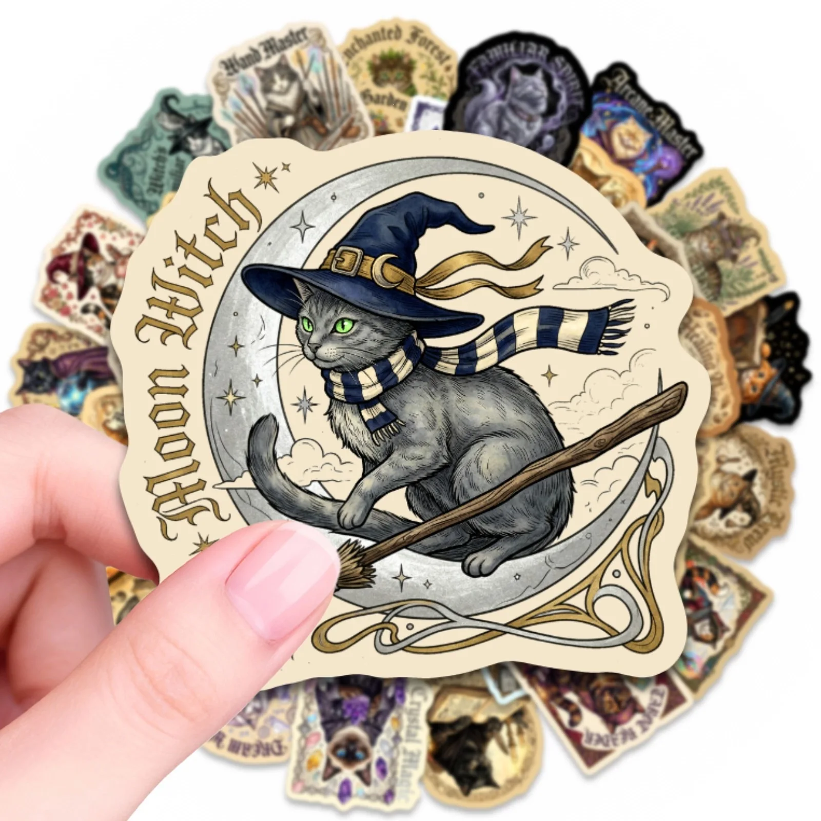 50/100 Pcs 빈티지 마법사 고양이 마술 책 스티커, DIY 스크랩북, 전화 스케이트 헬멧 자동차 기타 가방 파일 폴더 데칼