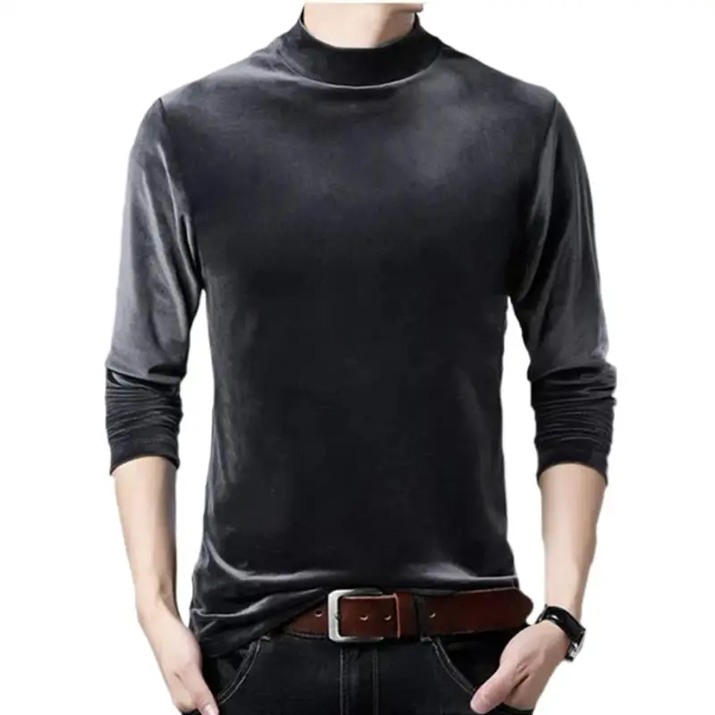 

Plus size Autunm Winter men's half turtleneck velvet shirts M-8XL Spring Solid Color Men Brand Velour Tee Tops Shirts 5XL 7XL