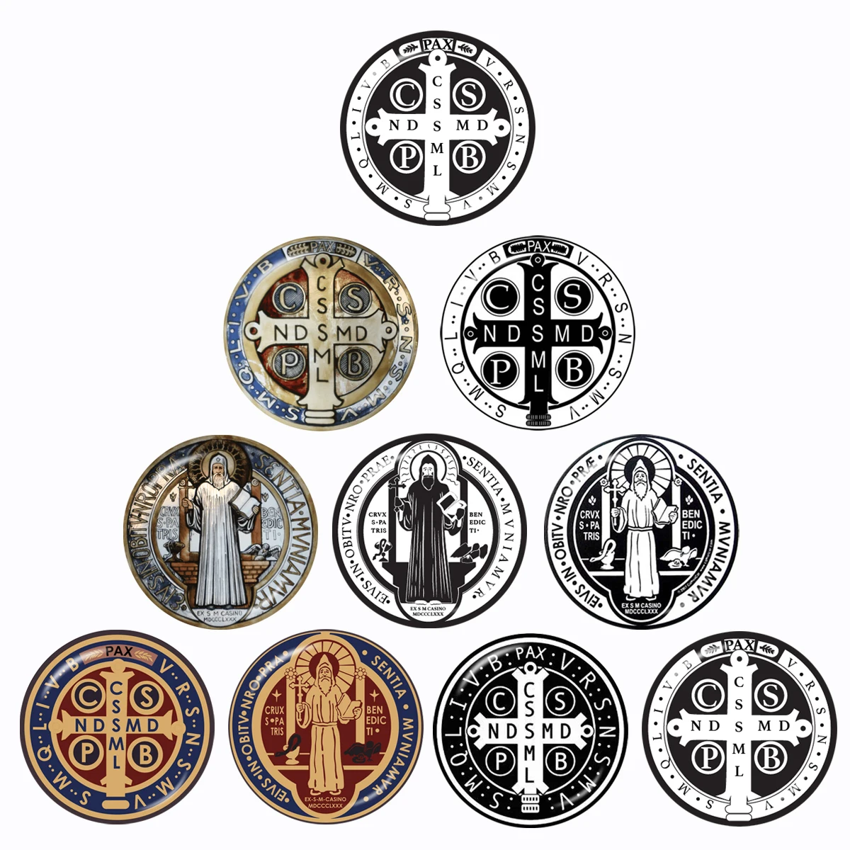 50 Pieces Religious Multicolor Saint Benedict Medal Catholic Gold Plated SB  Medal Coin San Benito Gift