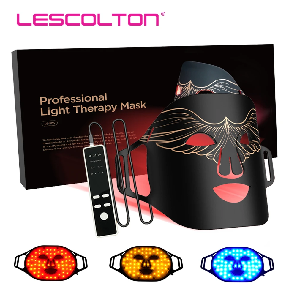 Lescolton New Red Led Light Therapy Maschera Morbida Flessibile A Infrarossi Silicone 4 Colori Led Therapy Maschera Fotonica Avanzata Anti Invecchiame