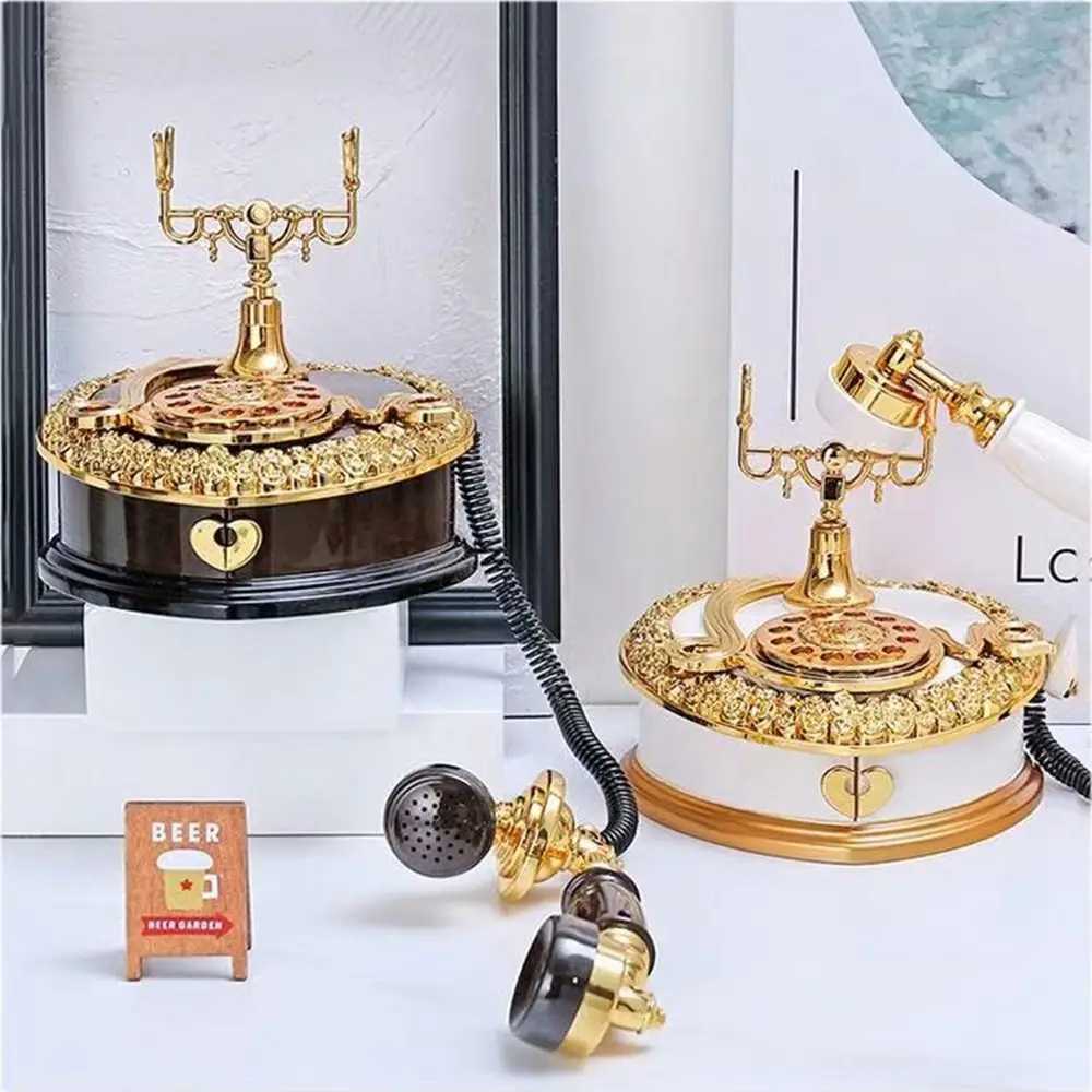 Artificial Telephone Ornament Retro European Dial Telephone Musical Box Jewelry Storage Organizer Home Ornaments Creative Classical New Year Wedding Xmas Gift artificial telephone ornament