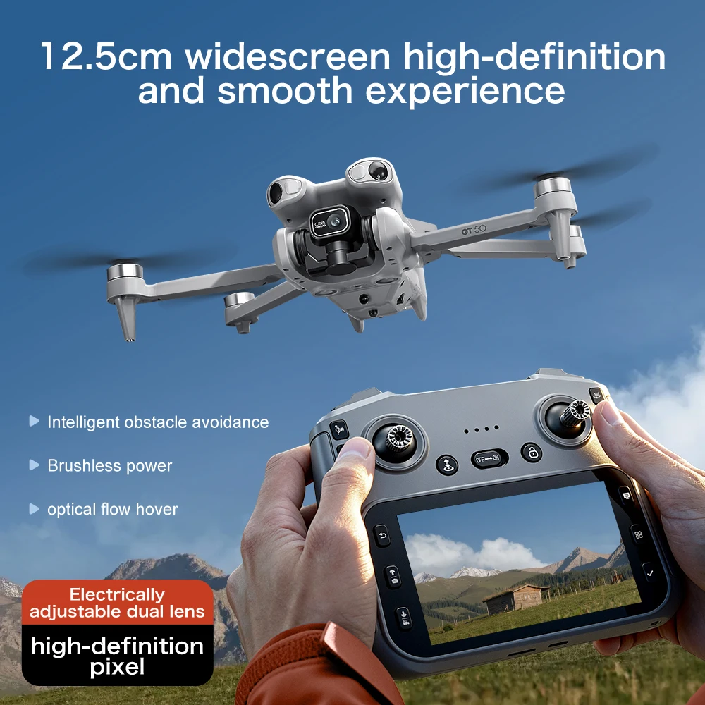 Drone caméra 8K blanc posé sur une surface rocheuse, objectif orienté vers le ciel - Achetez Drone Caméra 8K HD avec Stabilisation - Livraison Rapide