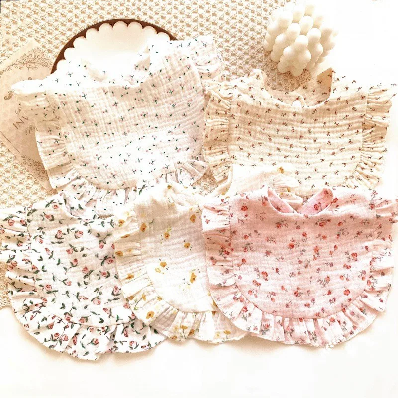 Baby Bib Newborn Infant Burp Cloths Feeding Drool Bandana Saliva Towel Toddler Ruffle Floral Accessories