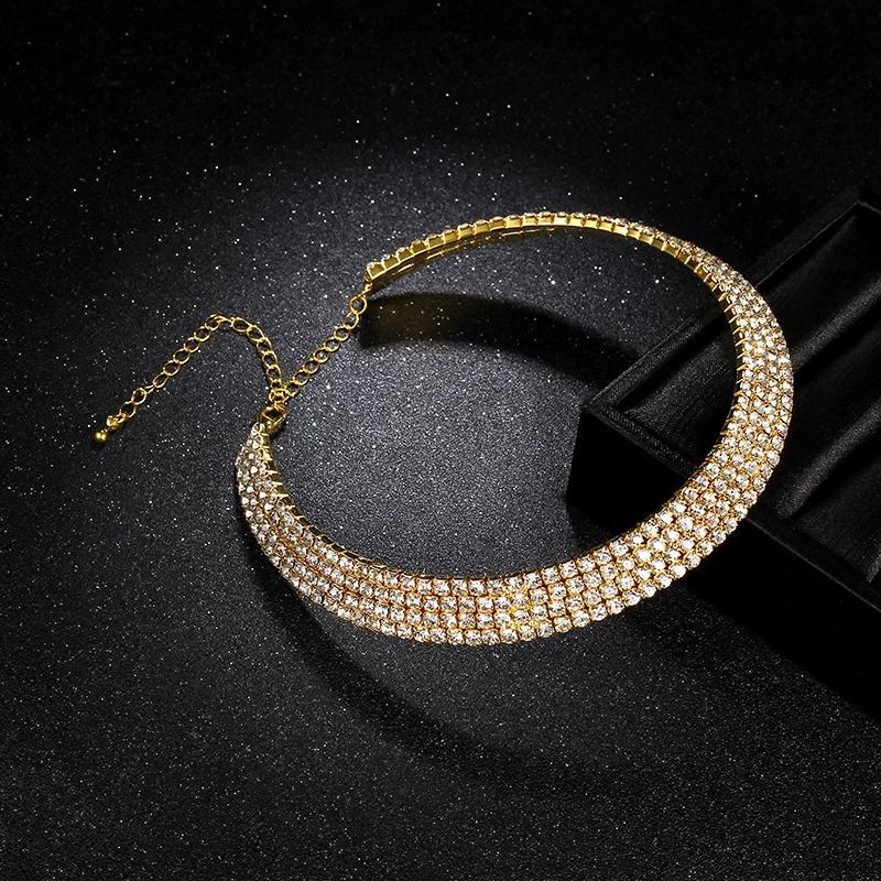 Sparkling Silver Color Crystal Collar Chain Choker Necklace Bridal