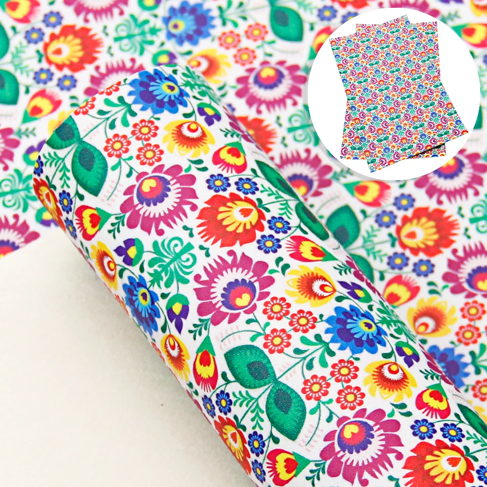SMOOTH Faux Synthetic Leather Sheets Floral Print Leather Bows Fabric DIY Earrings Handbag Craft Accessories,1Yc22942