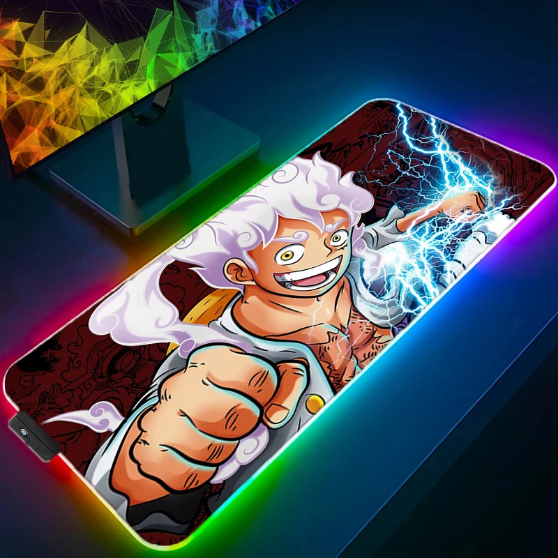 One Piece Luffy RGB Anime Kawaii Large Mousepad Laptop Gaming Backlit Rubber Mouse Pad Keyboard Office LED Soft Table Mat Carpet computer laptop large mouse pad gaming play mat office desk mat size 300x600x2mm sjdt 16