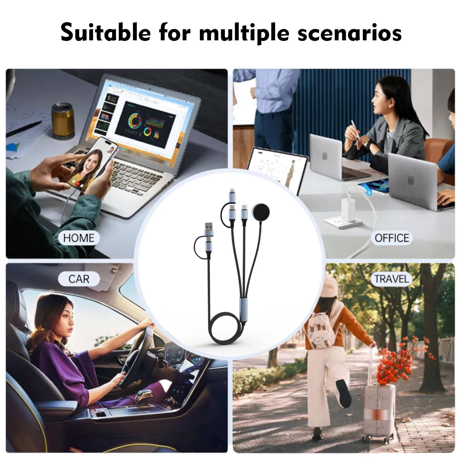 كابل شحن سريع متعدد الوظائف لساعة أبل/ساعة جالاكسي...