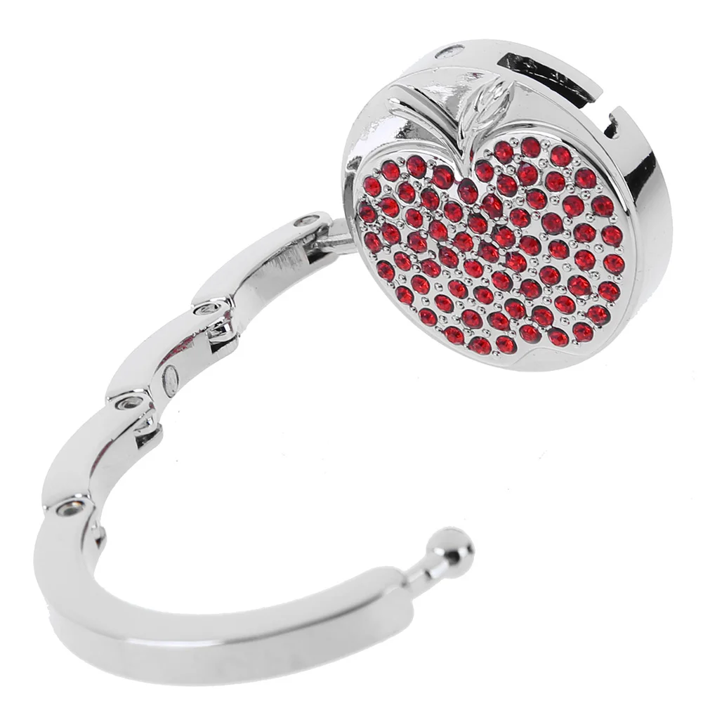 Foldable Bag Hanging Hook Multi-Function Rhinestone Apple Backpack Hanger Heavy Duty Under Desk Clamp J Hook for Home School