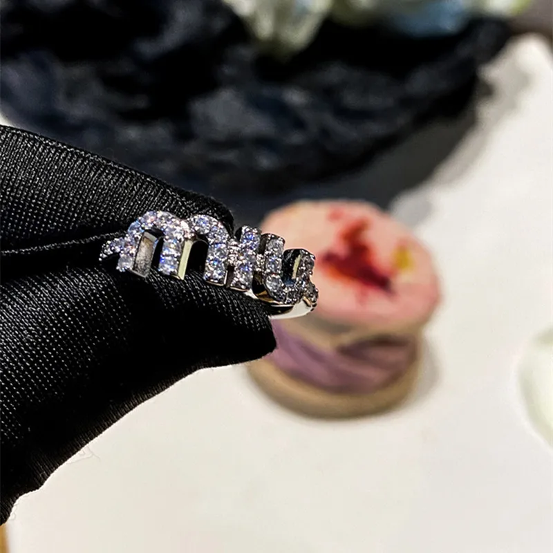 New Trendy Letter M Zircon Adjustable Ring for Women Fashion Gold Color Couple Rings Elegant Women's Daily Work Accessories Gift