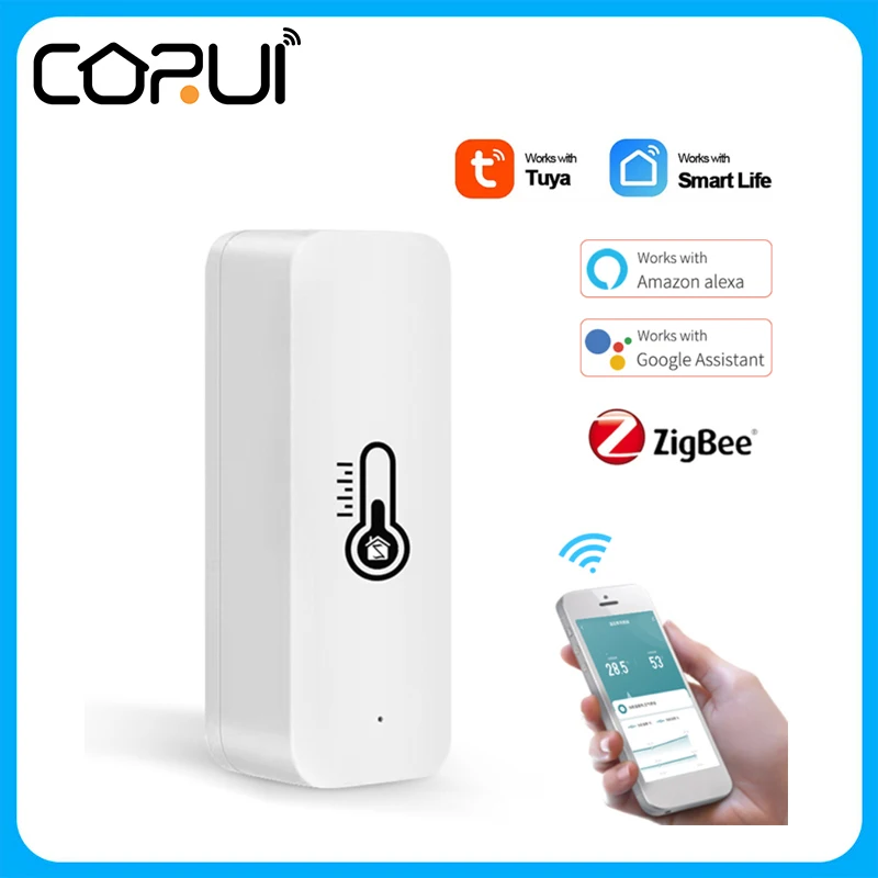 CoRui Tuya Temperature Sensor ZigBee Smart Humidity Sensor Battery Powered Smart Home Security