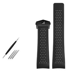 Premium Waterproof Sport Strap - Soft Silicone Natural Rubber Watchband, 22mm/24mm - 22mm (Black - black)