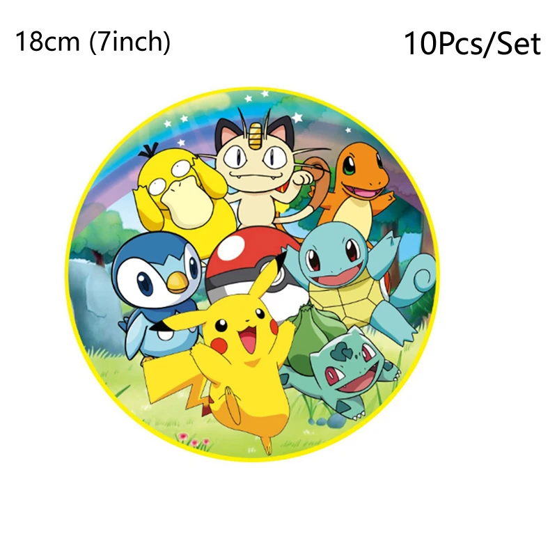 Disposable Tableware Pokemon Birthday Party Decorations Tablecloth Cups Plates Paper Napkins Backdrop Pikachu Balloons Banner Kids Gifts