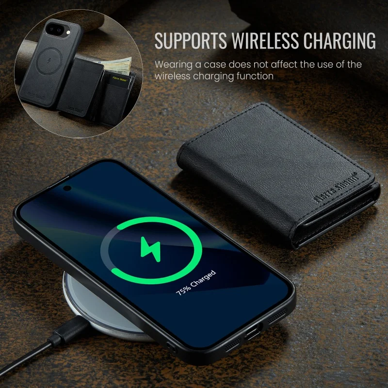 Magsafe Wallet Leather Phone Case with Card Holder & Cash Bag