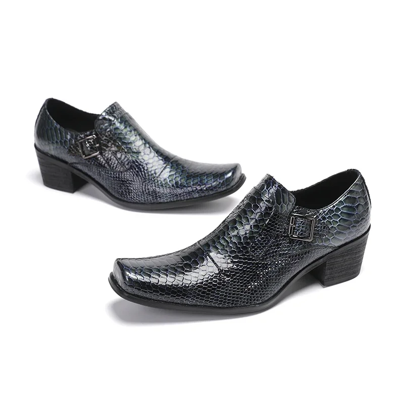 Chaussure Hommes Designer Black Square Toe Office Business Formal Shoes Male Slip on Wedding Party Dress Shoes Men Leather