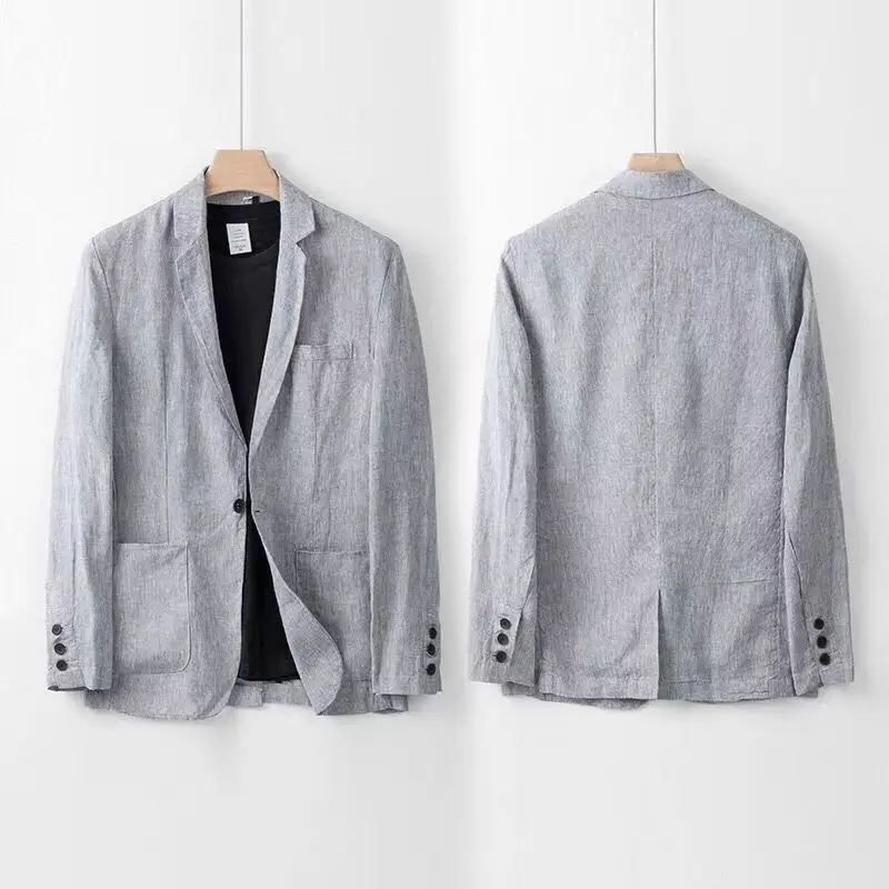 Spring Autumn Fashion Men Linen Two-piece Set Blazer Jacket + Pants Solid Slim Fit Casual Business Thin Clothing Breathable Suit 5