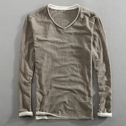 Men's Fashion V - Neck Bamboo Cotton Long Sleeve Tee - S (Color 5)