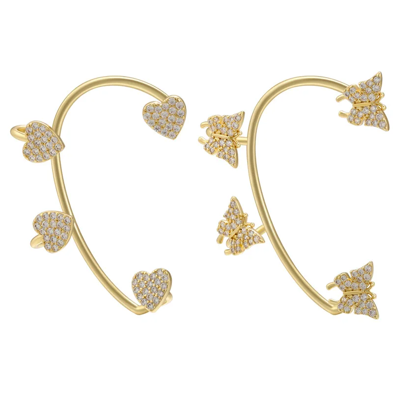 

Micro inlaid zircon love ear clip peach shaped ear hook fashion women's jewelry brass jewelry ve636