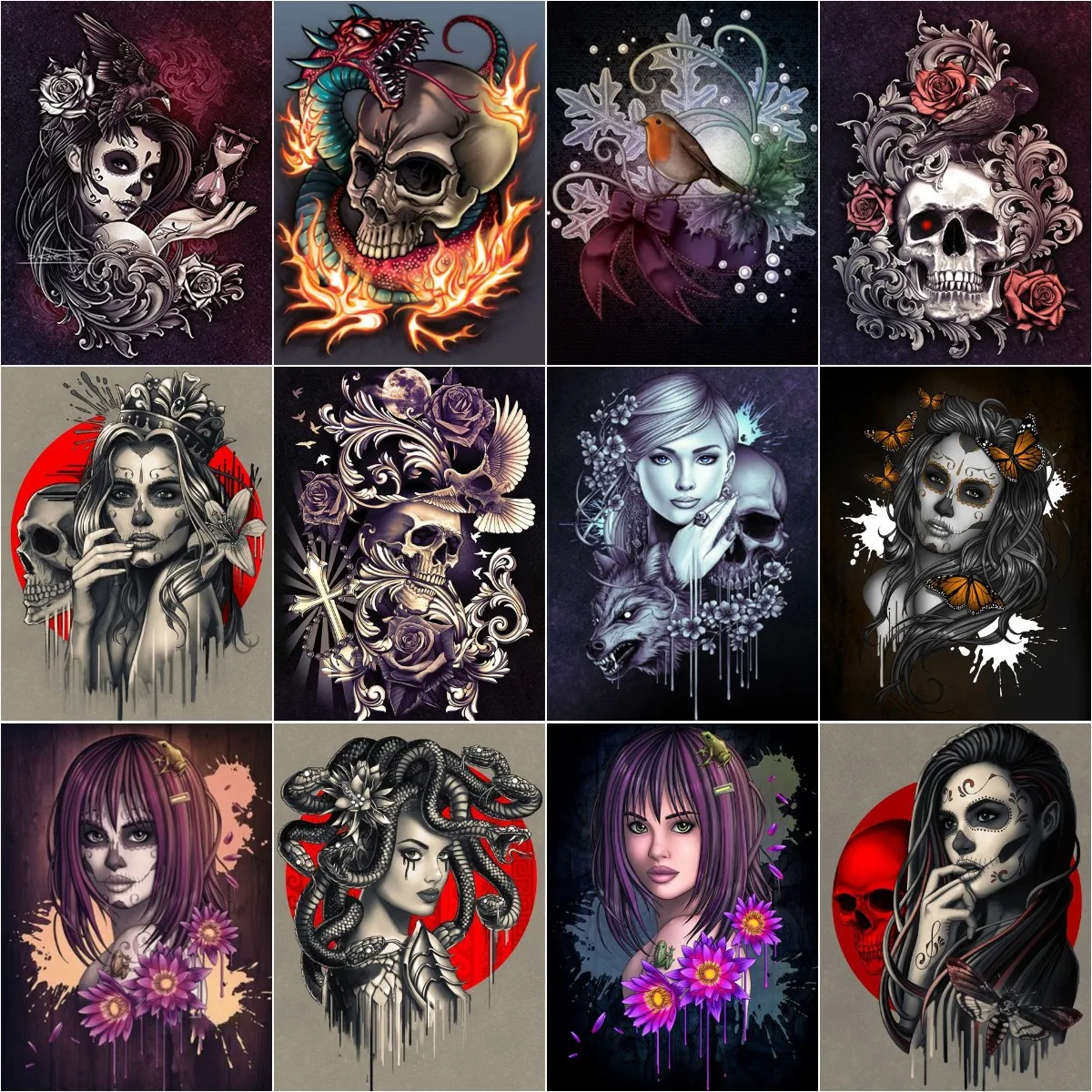 

Skeleton Diamond Painting Set for Adults, DIY Art, Full Diamond Cross Embroidery Decoration, Halloween Decoration, 5D