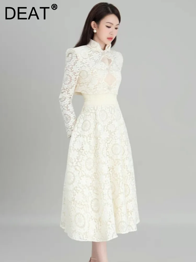 

Женские кружевные костюмы до середины икры DEAT, комплект из 2 предметов, кружевной ажурный костюм со складками и коротким эластичным поясом, 13 дб4149