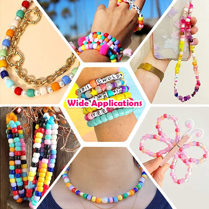 2800pcs Pony Beads Kit 24 Colors Rainbow Kandi Beads Set Large Hole Hair Beads For Bracelets Necklace Keychain Jewelry Making