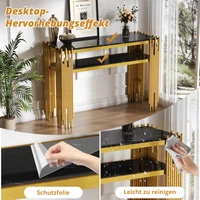 Table à manger de salon moderne médiévale 128 x 44 x 80 cm avec pieds dorés en coque noire, MDF double couche 6